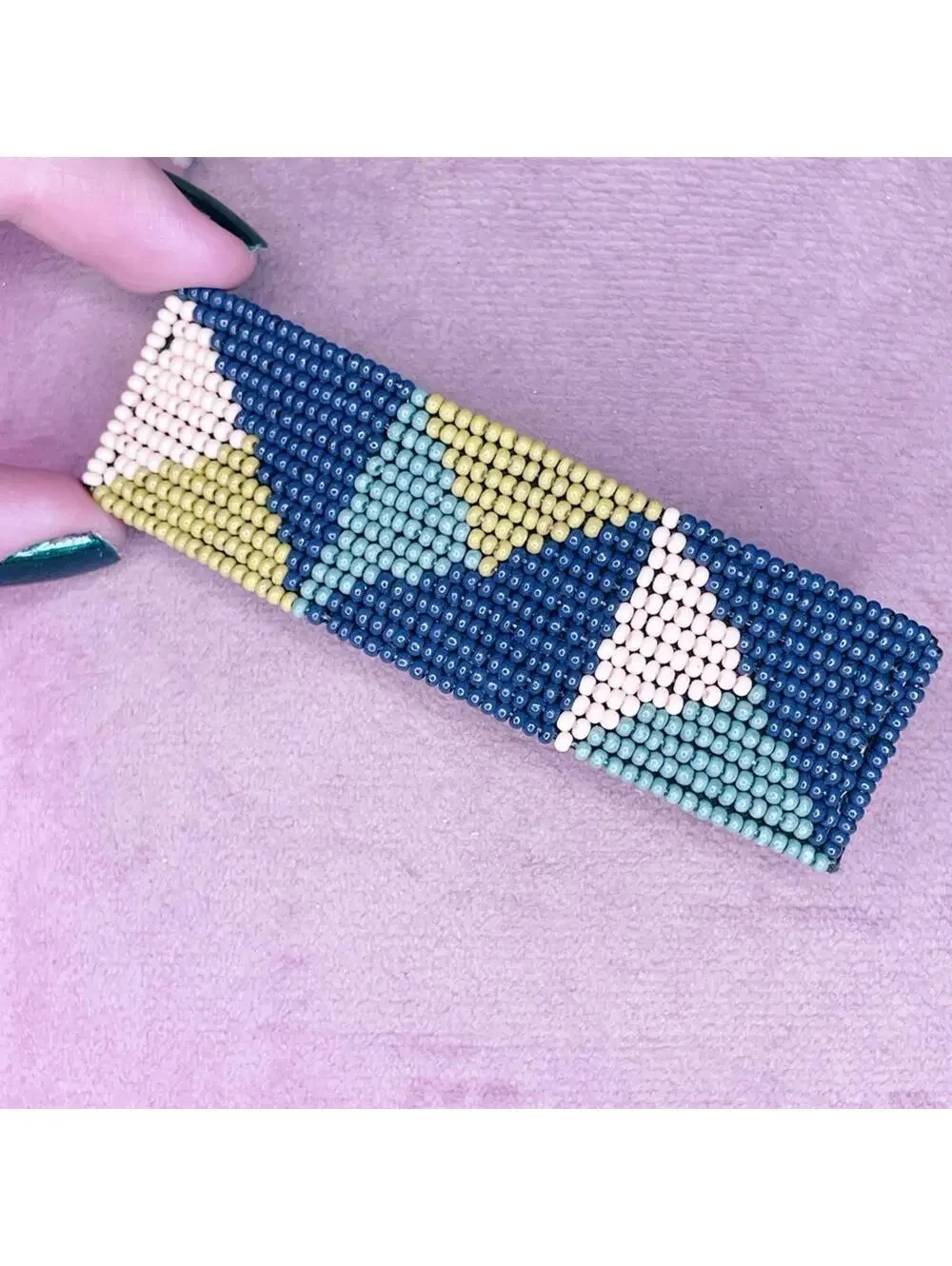 652. Navy Glass Seed Bead Barrette